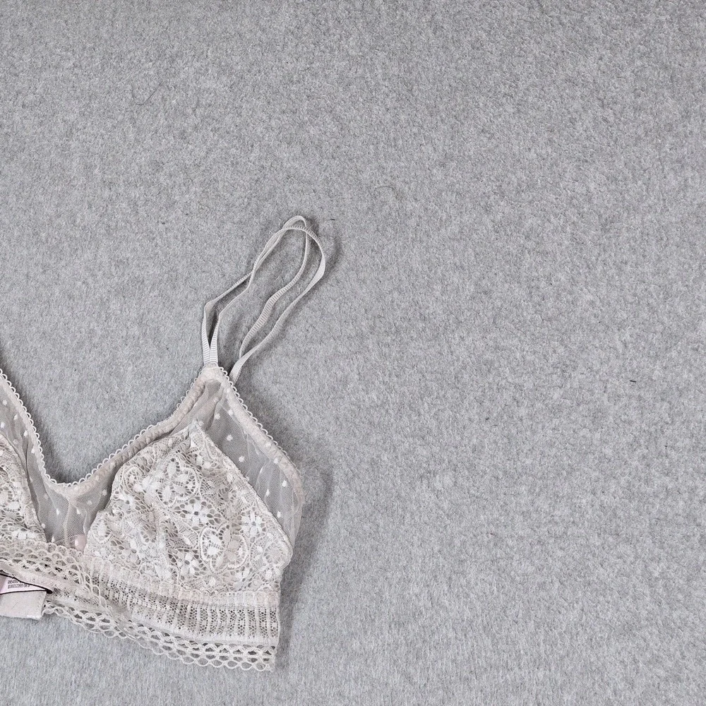 Victoria's Secret Women Bra Medium Beige Polka Dot Bralette Wireless Lace Mesh